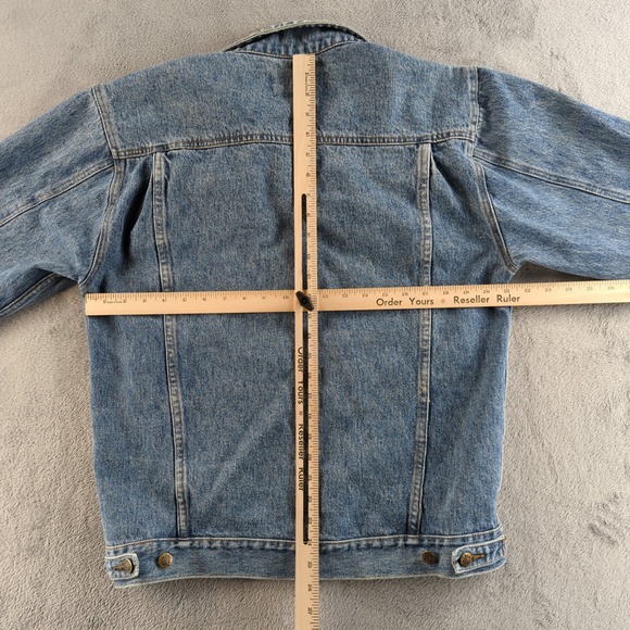 Vintage 90s Trucker Denim Jacket Mens 42T XL Tall Blue Make Hong Kong - Picture 5 of 13